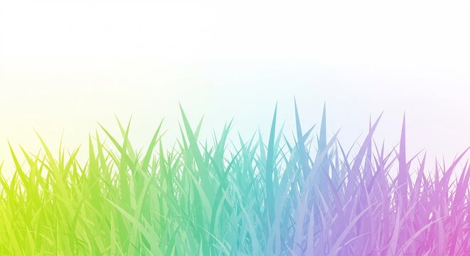 Pastel rainbow grass gently sways in soft light. AI Generated