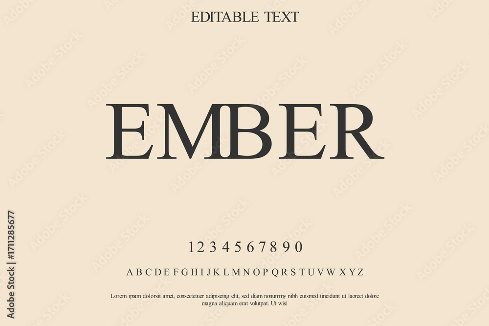 Aufkleber retro ember font design with numbers and alphabet on cream background