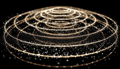 Fototapeta premium Golden rings, circles, and particles on black background