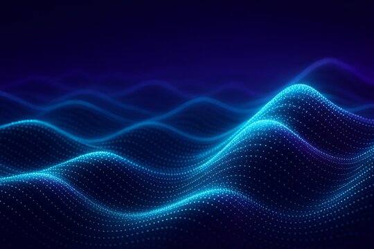 Abstract digital topography with glowing blue particle dots and edges