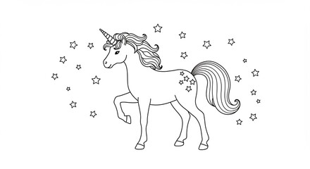 Elegant Unicorn Stands Gracefully Amidst Sparkling Stars. AI Generated