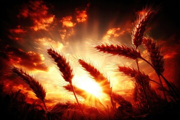 Golden wheat field at fiery sunset (2)