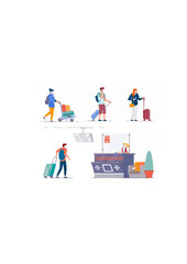 Fototapeta premium Airport terminal people. Men and women tourists.ai