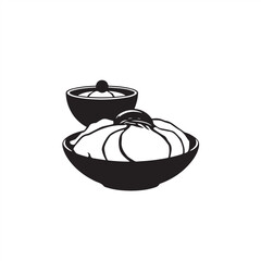 A vector style logo featuring a classic black and white silhouette of Korean food on a white background