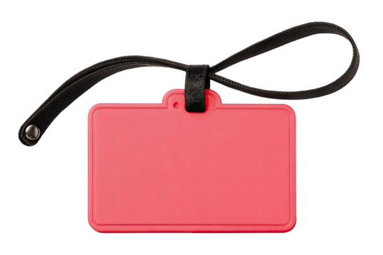 Pink ID badge with black strap