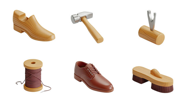 Artisan Shoemaker's Toolkit 3D Rendered Still Life Featuring Leather Shoe, Hammer, and Sewing Supplies - Powered by Adobe