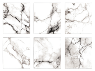 Six marble tile samples, white background