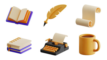 Writing Tools and Literary Elements 3D Renderings for Creative Projects and Educational Resources