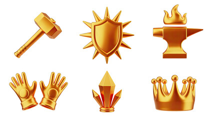 3D Medieval Blacksmith Tools and Armor on Transparent Background for Crafting Concepts