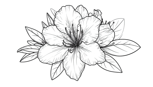 Detailed black and white flower and leaves - Powered by Adobe