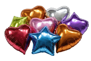 Colorful metallic balloons clustered together