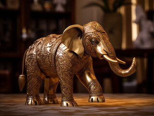 Elegant Brass Elephant Statue in Golden Light
