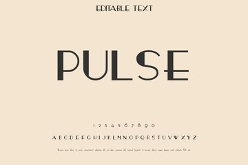 Modern elegant serif font design with the word pulse and abstract elements