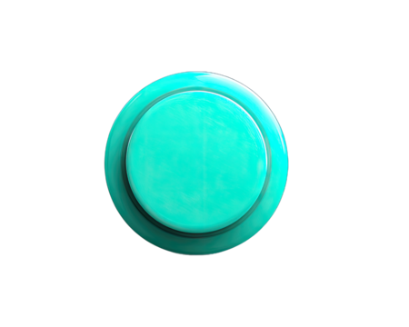 Teal button, 3D rendering.  Round, glossy
