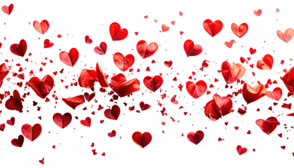 Red hearts exploding on black background