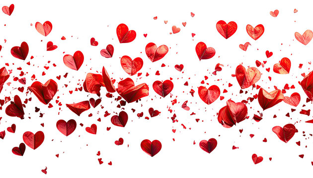 Red hearts exploding on black background