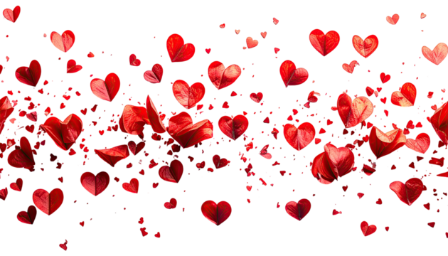 Red hearts exploding on black background