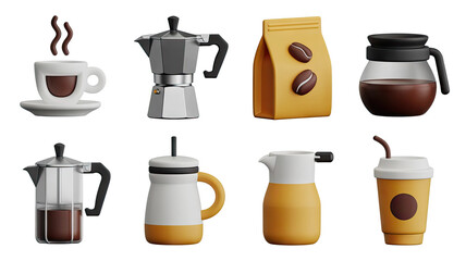 Obraz premium Detailed 3D Render of Coffee Collection on Transparent Background for Creative Projects