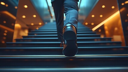 Person walking up stairs in modern interior setting