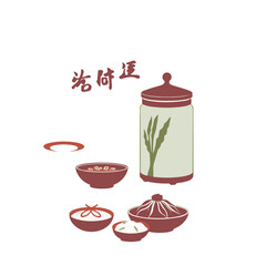 Fine art photography of classic Korean food silhouettes in a clean vector style, presented on a white background with soft contrast and saturation, conveying timeless elegance