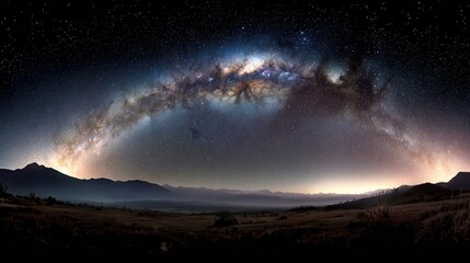 Fototapeta premium Stunning Night Sky with Milky Way Over Mountain Landscape View