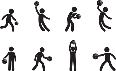 Basketball Silhouette Set – 8 Stylized Poses of Dribbling, Shooting & Athletic Movement