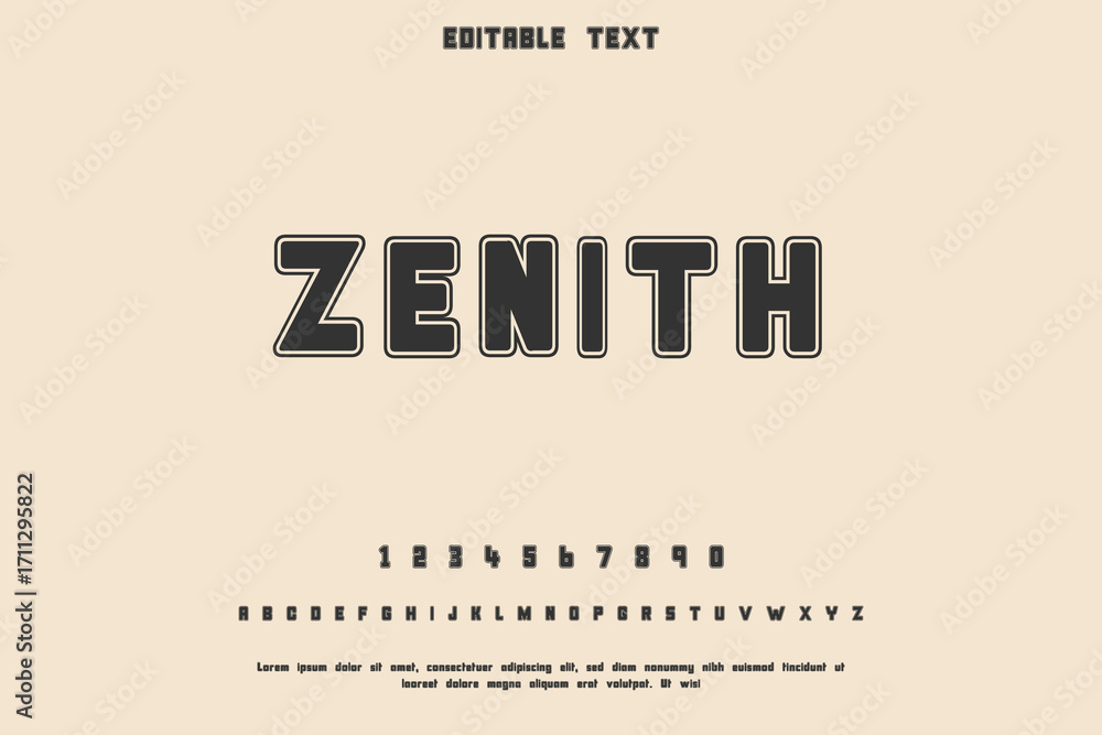 Aufkleber zenith font with numbers and alphabet on a light background