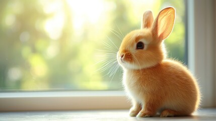 Obraz premium Adorable orange rabbit by window