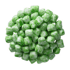 Fototapeta premium Round cluster of small, cubed, green and white candies