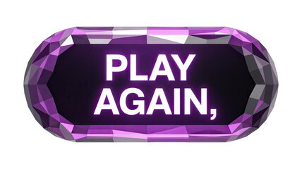 Play Again Button Design for Gaming Interface with Gemstone Texture on Transparent Backdrop
