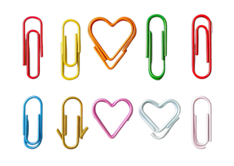 Colorful paperclips in various shapes, set against a black background