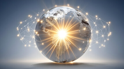 center glowing with network activity and virtual connections between global nodes