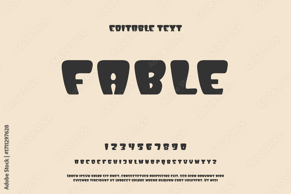 Poster fable font alphabet and numbers on a light background
