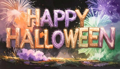Festive Halloween greeting with fireworks