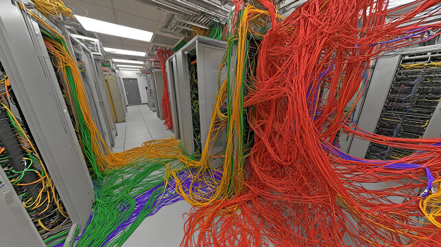 center with AI optimizing network traffic across massive server arrays