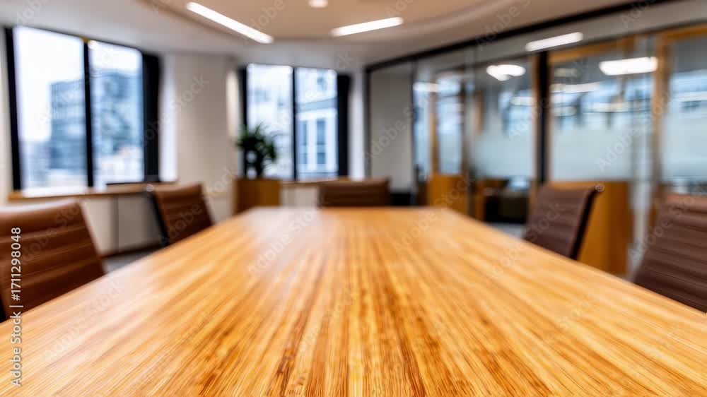Poster medium shot of a sleek bamboo dining table with a smooth finish sharp focus on the wood grain while 