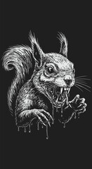 Ferocious Squirrel Illustration with Sharp Teeth and Dripping Blood Aggressive Pose.