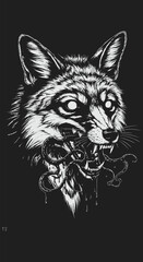 Monochrome Fox with Tentacles A Grinning Portrait of the Mythical Beast.