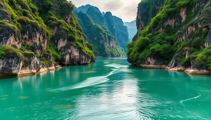 Yulong River's jade-green waters winding through karst mountains in Yangshuo, Guilin , China landscape, mountain range