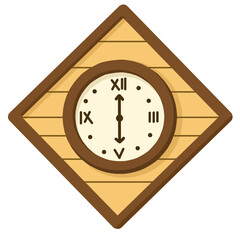 Diamond-shaped wooden wall clock with Roman numerals
