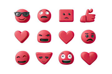 Set of 12 red emoticons.  Various expressions