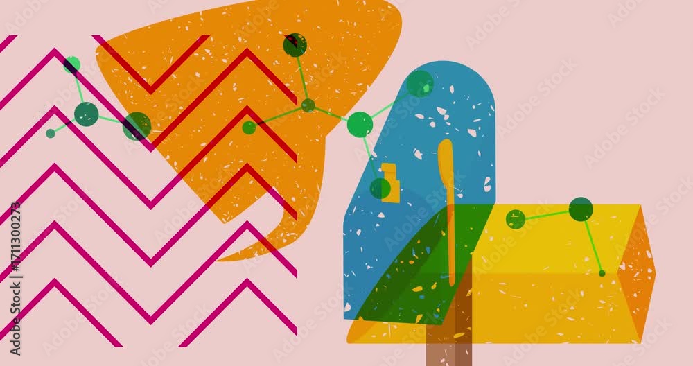 Poster risograph mailbox and speech bubble with geometric shapes animation. moving object in trendy riso gr