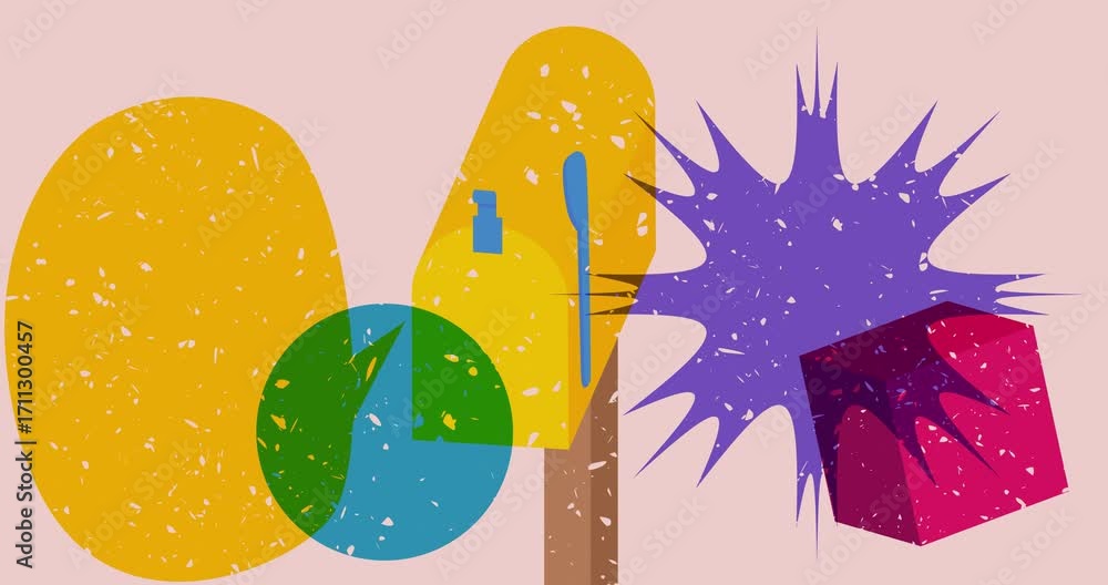 Poster risograph mailbox and speech bubble with geometric shapes animation. moving object in trendy riso gr