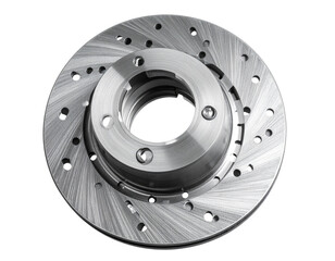 Motorcycle Brake Rotor with Shiny Steel Detailing, Mechanical Part Showcase, Isolated on Transparent Background