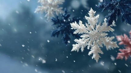 Christmas Snowflakes in Winter Scene with Blue Tones