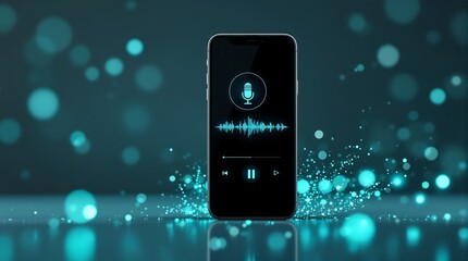 Audio recording app on smartphone for podcasting and voice notes with digital sound wave display