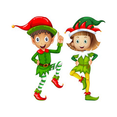 Merry Christmas Elves Dancing, Festive Holiday Fun Illustration
