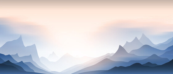 Sunrise in the mountains, ridges in the morning light, minimalistic landscape, vector illustration