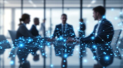 Business meeting with digital network connection concept for global communication and technology solutions