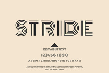 Retro stride font design with geometric elements and vintage typography
